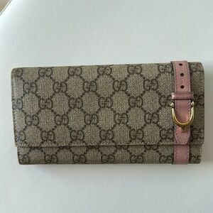 ❌SOLD❌ GUCCI Monogram Canvas & Pink Leather long Wallet in Good Used Condition